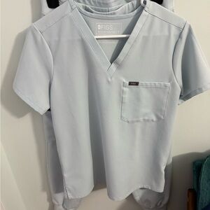 Figs Sky Blue V-Neck Scrub Top and jogger pants